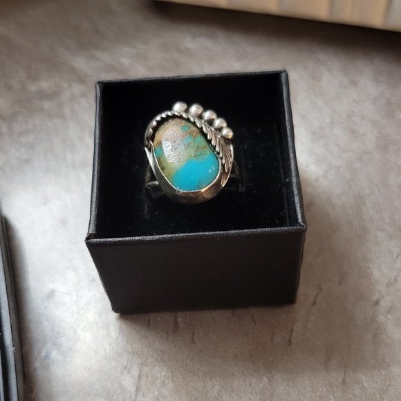 Antique Southwest Ring Blue Gem Nevada Turquoise GENUINE NAVAJO ZUNI  ART - Picture 6 of 12